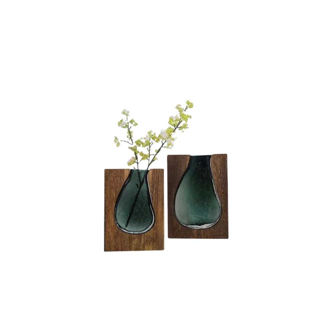 Nuvase | Minimalistische Houten & Glazen Vaas – Modern Scandinavisch Decor
