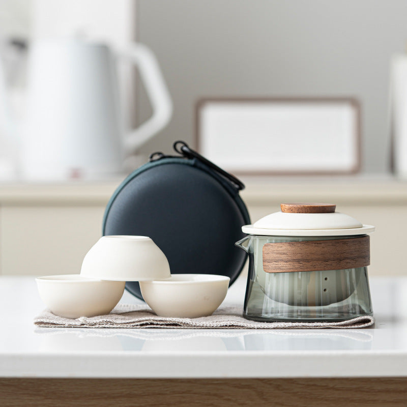 BrewMate | Draagbare Theepot en Theekopjes Set – Stijlvol Keramiek en Glas Theeset voor Theeliefhebbers