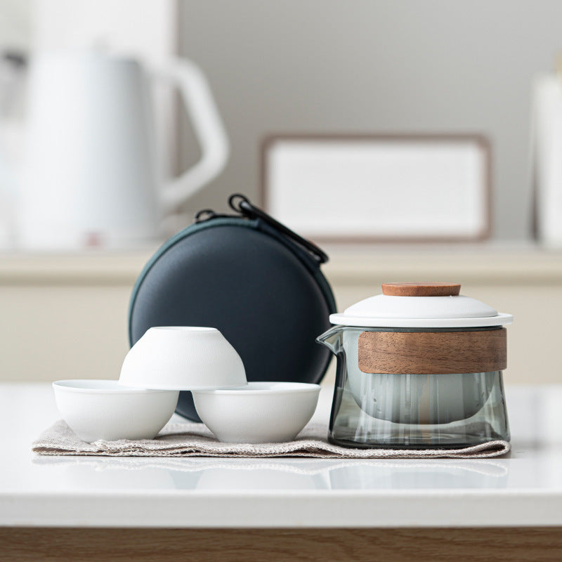BrewMate | Draagbare Theepot en Theekopjes Set – Stijlvol Keramiek en Glas Theeset voor Theeliefhebbers