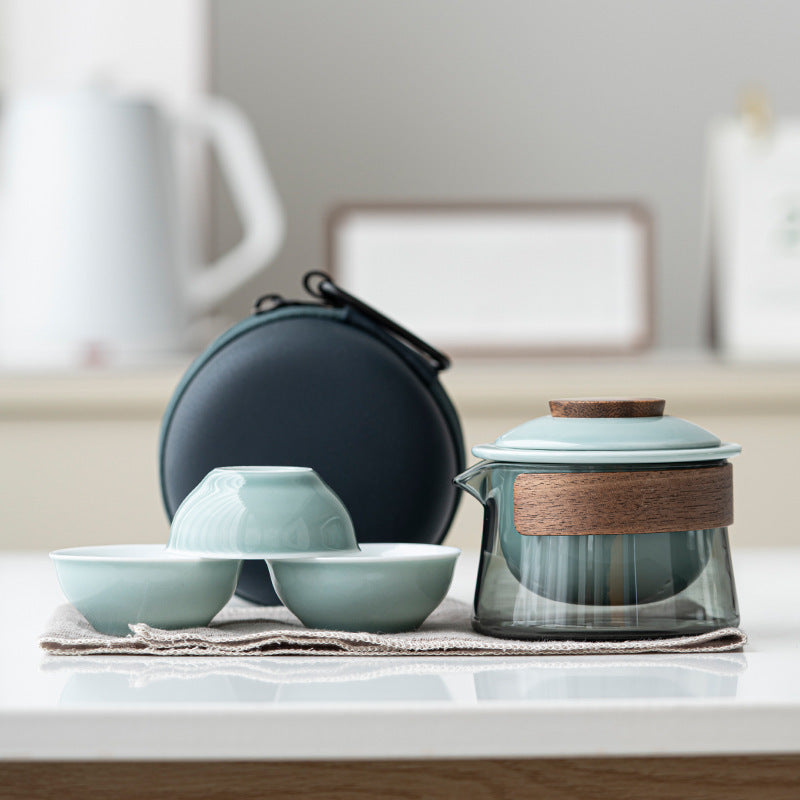 BrewMate | Draagbare Theepot en Theekopjes Set – Stijlvol Keramiek en Glas Theeset voor Theeliefhebbers