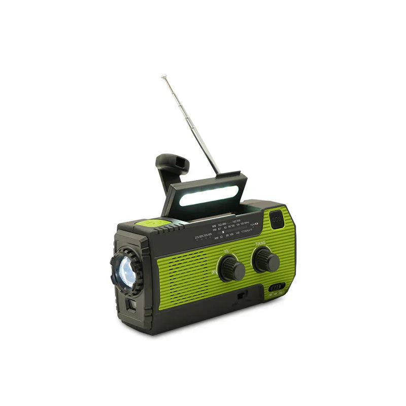 RescueWave | Zonne-noodradio – 5-voudige voeding, handslinger, USB, zonne-energie, batterij, zaklamp en AM/FM-waarschuwing