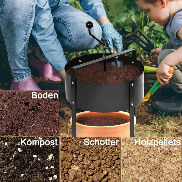 RotarySift | Roterende zeef voor grond en compost, ergonomische tuinsifter