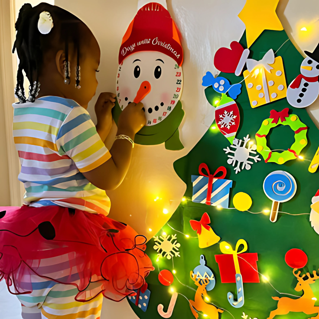 JollyFelt | DIY vilten kerstboom voor kinderen – 90 cm wanddecoratie met herbruikbare ornamenten