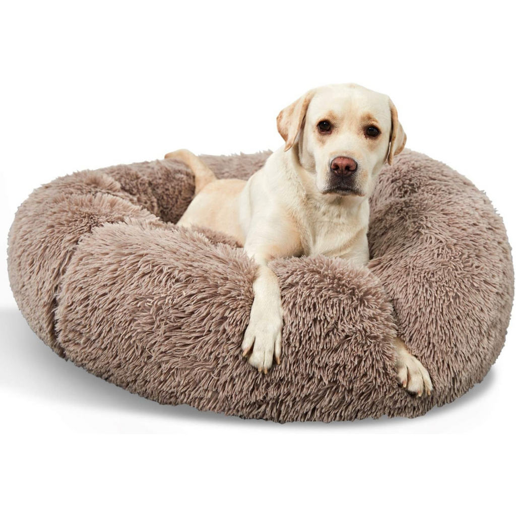 DonutDen | Gezellig orthopedisch donutvormig hondenbed, zacht traagschuim, angstremmend, zacht imitatiebont, antislip, wasbaar