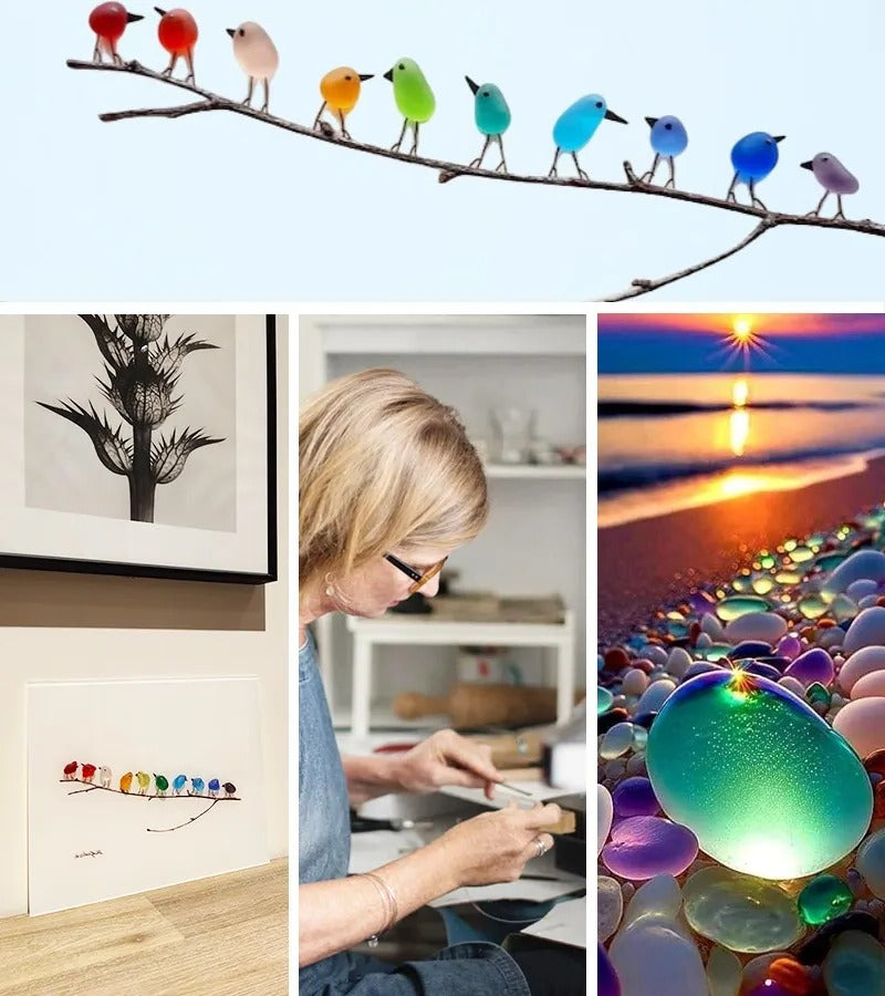 ShoreBirds | Zeeglas vogelwanddecoratie, kustdecoratie, handgemaakt woonaccessoire, strandgeïnspireerd