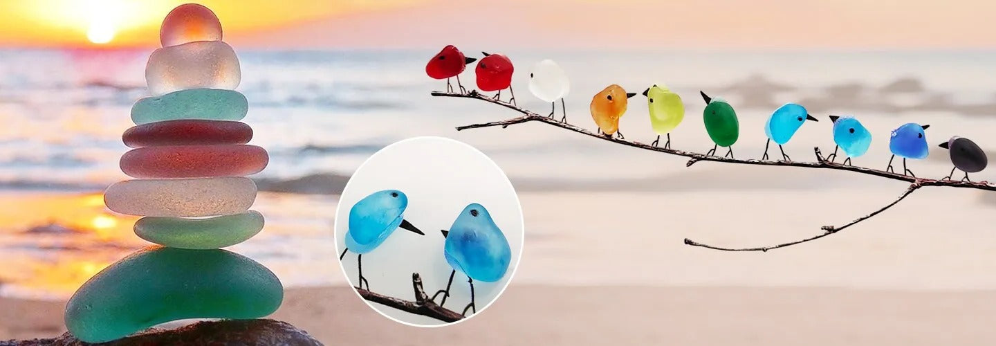 ShoreBirds | Zeeglas vogelwanddecoratie, kustdecoratie, handgemaakt woonaccessoire, strandgeïnspireerd