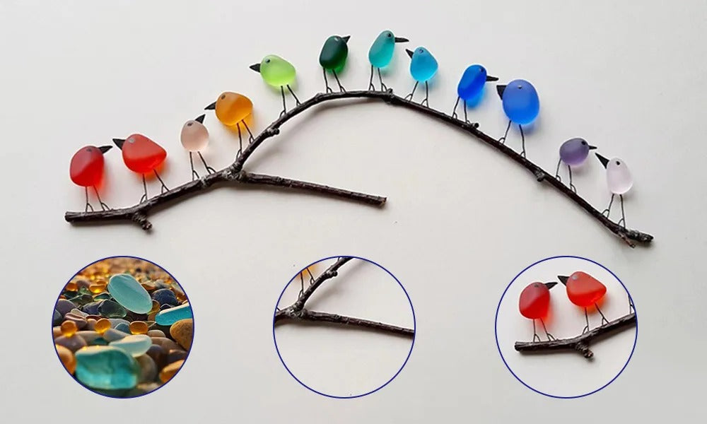 ShoreBirds | Zeeglas vogelwanddecoratie, kustdecoratie, handgemaakt woonaccessoire, strandgeïnspireerd