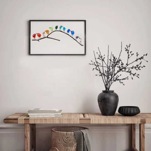 ShoreBirds | Zeeglas vogelwanddecoratie, kustdecoratie, handgemaakt woonaccessoire, strandgeïnspireerd