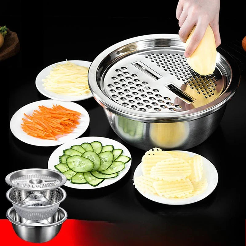 CutEase | 3-in-1 multifunctionele groentesnijder set – roestvrij staal, gemakkelijk en tijdbesparend