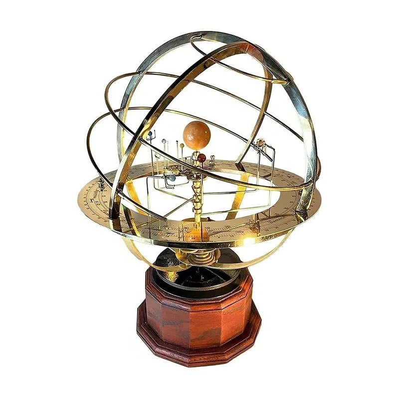 Stellarion | Groot zonnesysteemmodel – Messing en hout Planetaire beweging, educatieve decoratie