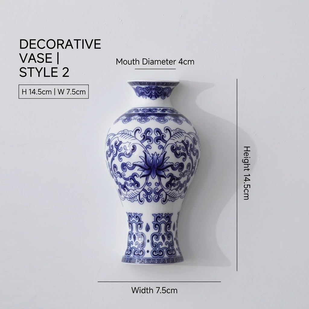 BlueVista | Aan de Muur Gemonteerde Blauwe Keramische Porseleinen Vaas – Decoratieve Wandbloemenhouder