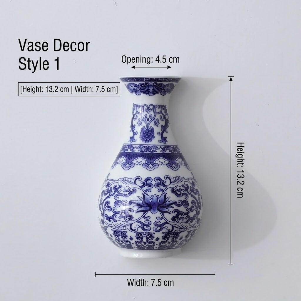 BlueVista | Aan de Muur Gemonteerde Blauwe Keramische Porseleinen Vaas – Decoratieve Wandbloemenhouder