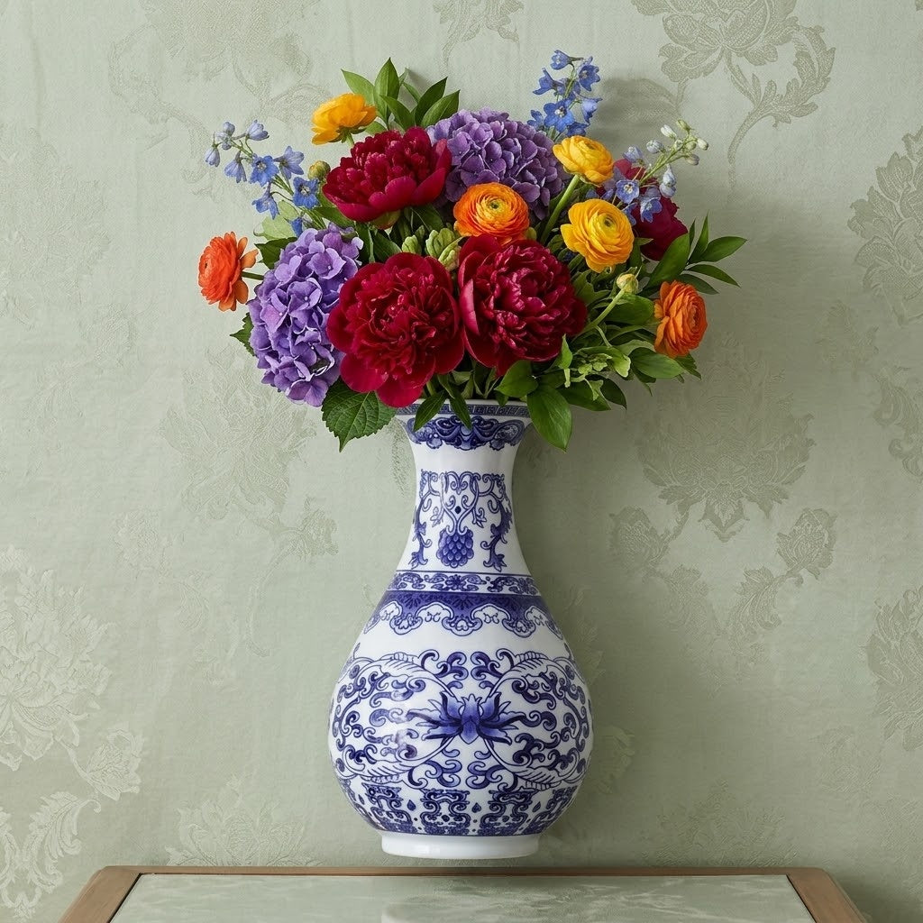 BlueVista | Aan de Muur Gemonteerde Blauwe Keramische Porseleinen Vaas – Decoratieve Wandbloemenhouder