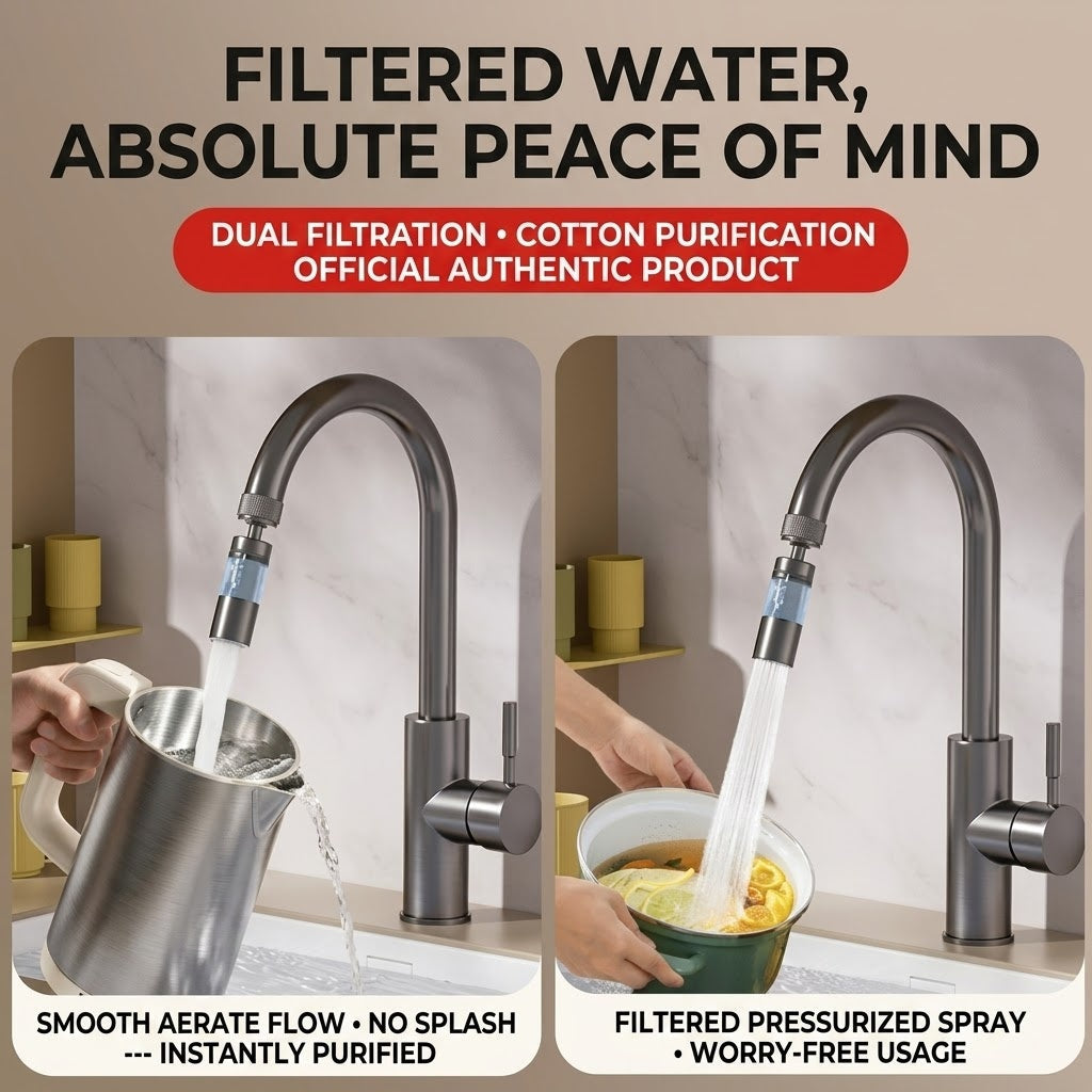 AquaFlex | Draaibare Kraanfilter Adapter – 360° Roterende Kraanverlengstuk