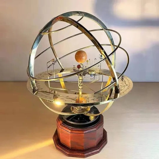Stellarion | Groot zonnesysteemmodel – Messing en hout Planetaire beweging, educatieve decoratie