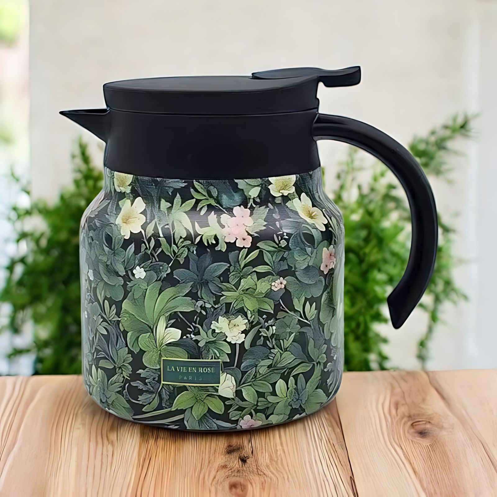 BloomSip | Roestvrijstalen thermoskan met bloemmotief en infuser – houdt thee warm