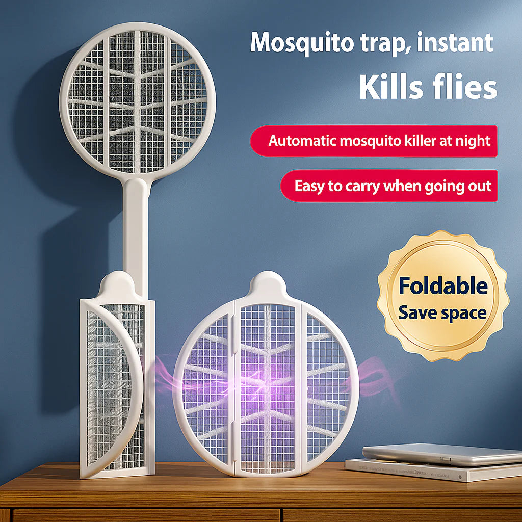 InsectZap | Opvouwbaar Muggenracket met Ingebouwde Lamp – Oplaadbaar, Draadloos