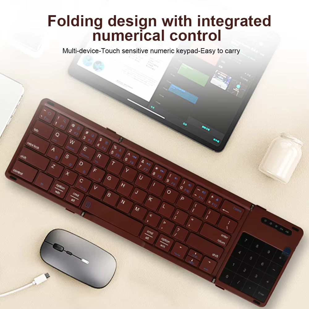 MiniKeys | Drievoudig opvouwbare Bluetooth-toetsenbord – Draadloos, dun, draagbaar, oplaadbaar, compact voor gebruik met mobiele telefoons, tablets en laptops