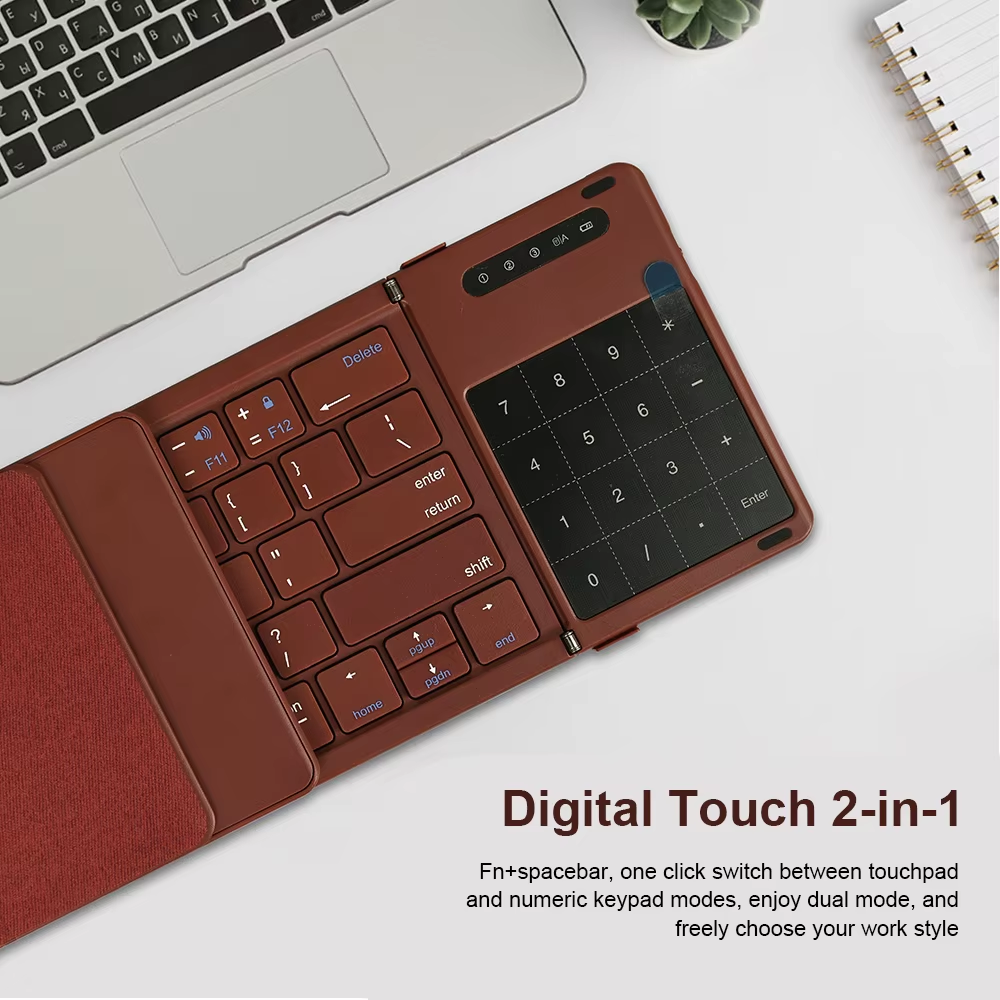 MiniKeys | Drievoudig opvouwbare Bluetooth-toetsenbord – Draadloos, dun, draagbaar, oplaadbaar, compact voor gebruik met mobiele telefoons, tablets en laptops
