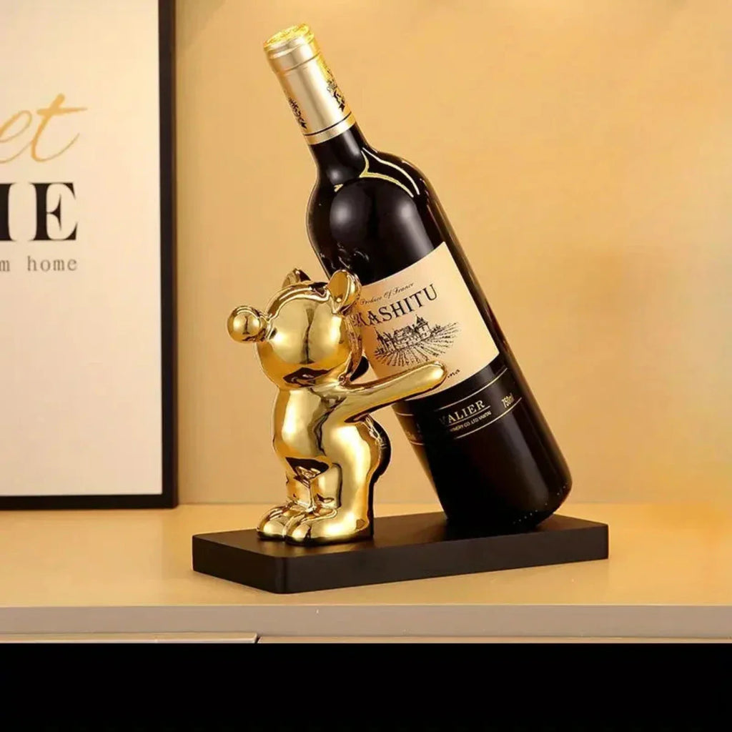 WineHug | Speels keramisch wijnrek in de vorm van een beer – stijlvolle flesdisplay voor thuis en in de bar