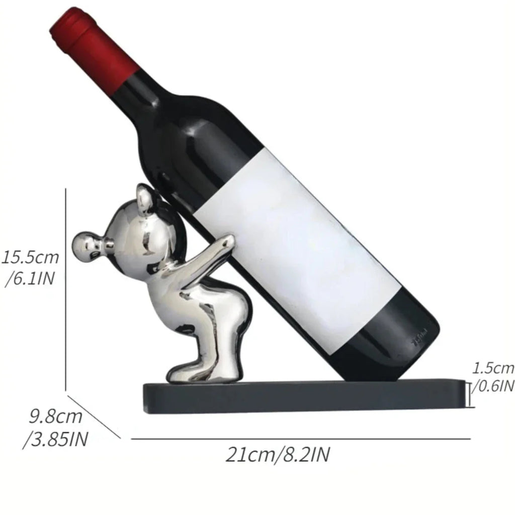 WineHug | Speels keramisch wijnrek in de vorm van een beer – stijlvolle flesdisplay voor thuis en in de bar