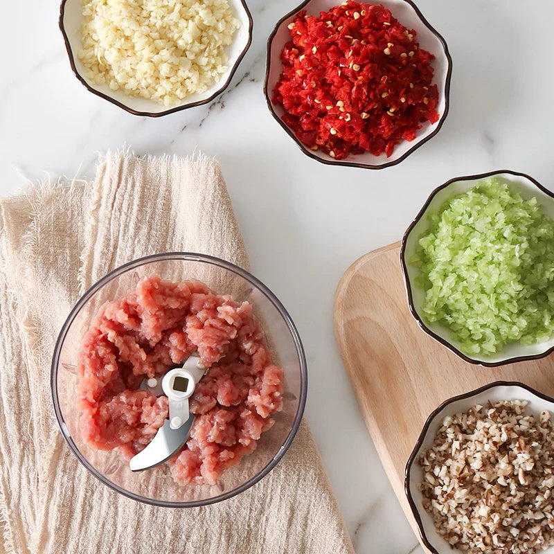 MiniMincer | Mini-vleesmolen & voedselhakker voor knoflook, uien, vlees – snel, compact en duurzaam