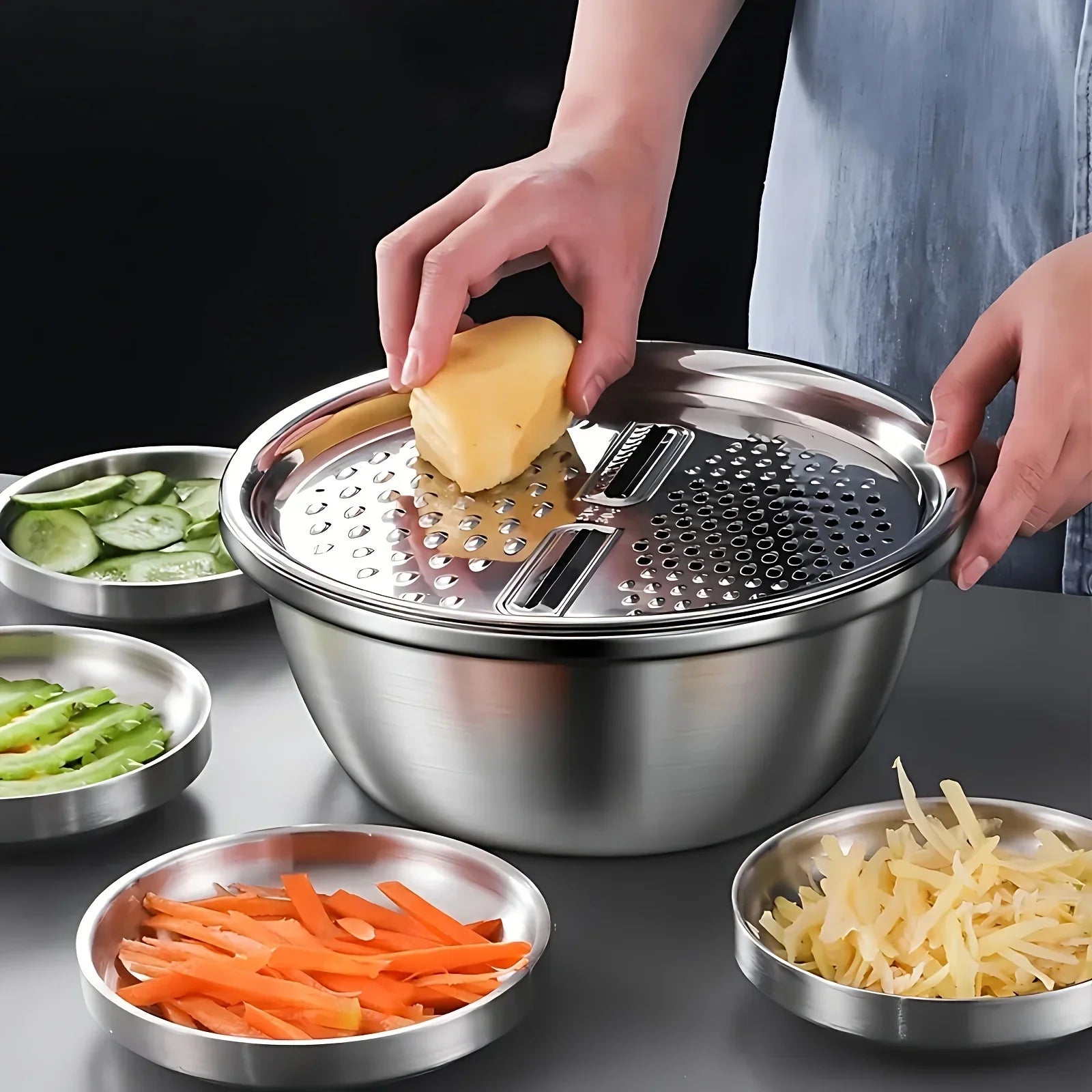 CutEase | 3-in-1 multifunctionele groentesnijder set – roestvrij staal, gemakkelijk en tijdbesparend