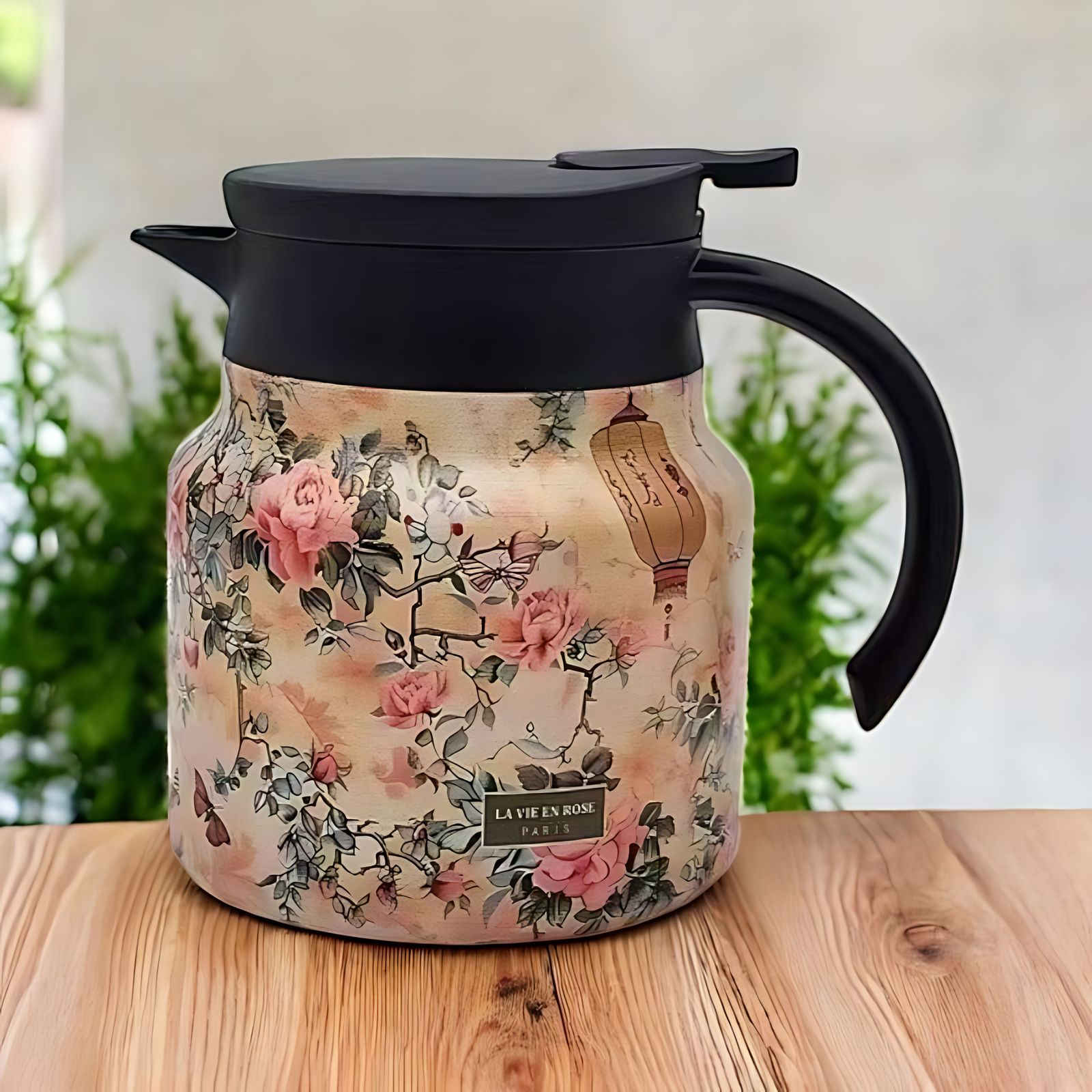 BloomSip | Roestvrijstalen thermoskan met bloemmotief en infuser – houdt thee warm