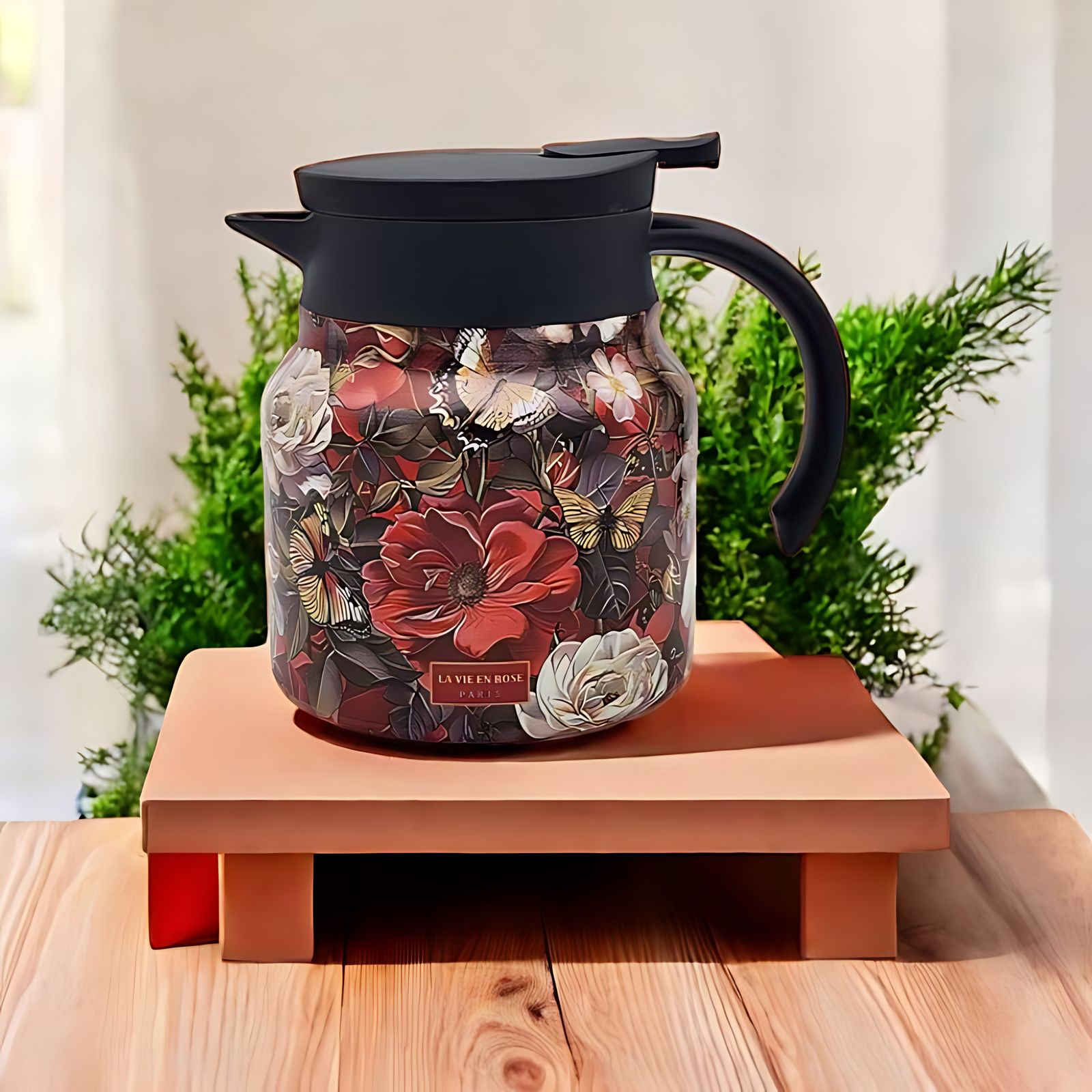 BloomSip | Roestvrijstalen thermoskan met bloemmotief en infuser – houdt thee warm