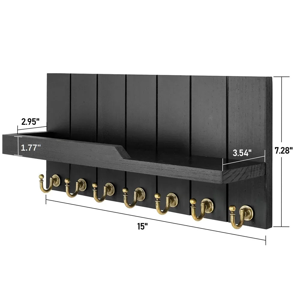 EntryMate | Houten Sleutelhouder met Plank – Wandgemonteerd, 7 Haken, Stijlvolle Organisatie