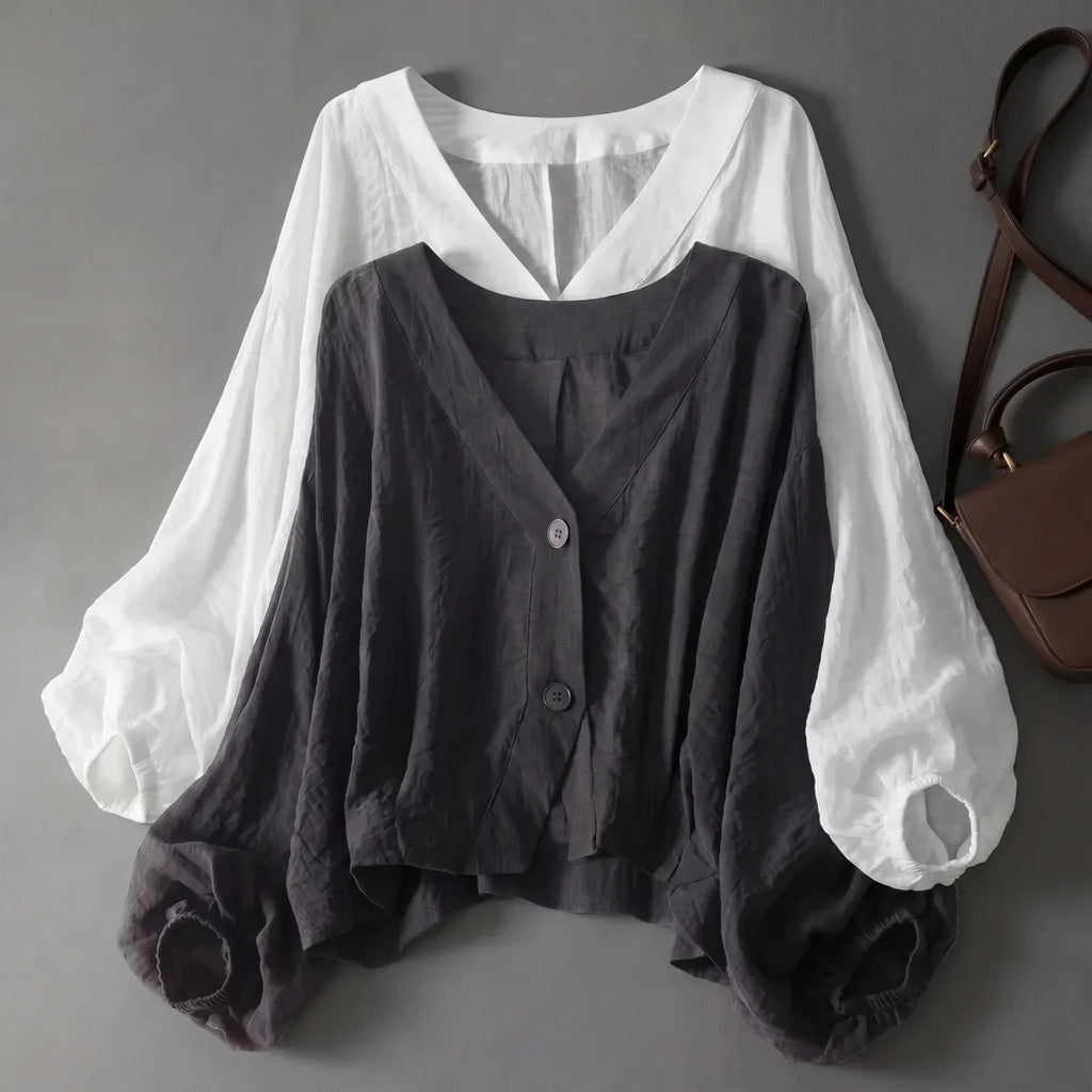 Alyn | Linnen blouse voor dames – lichtgewicht blouse met ballonmouwen