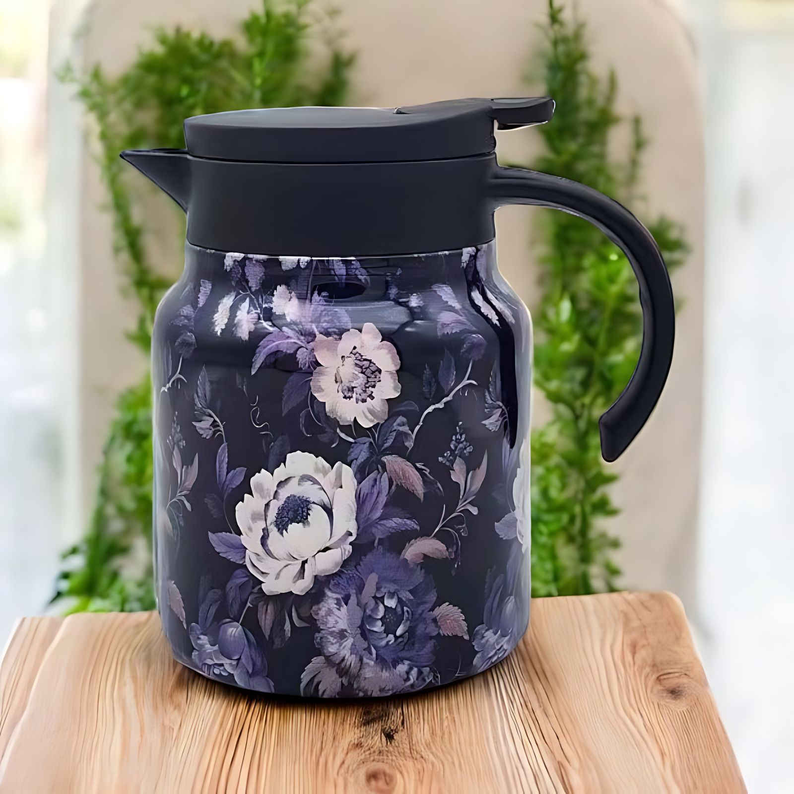 BloomSip | Roestvrijstalen thermoskan met bloemmotief en infuser – houdt thee warm