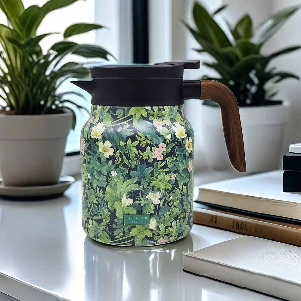 BloomSip | Roestvrijstalen thermoskan met bloemmotief en infuser – houdt thee warm