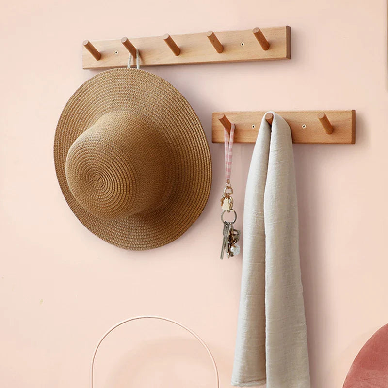 WoodHaven | Rustiek houten wandrek – stijlvolle kapstok en sleutelhouder voor in de hal