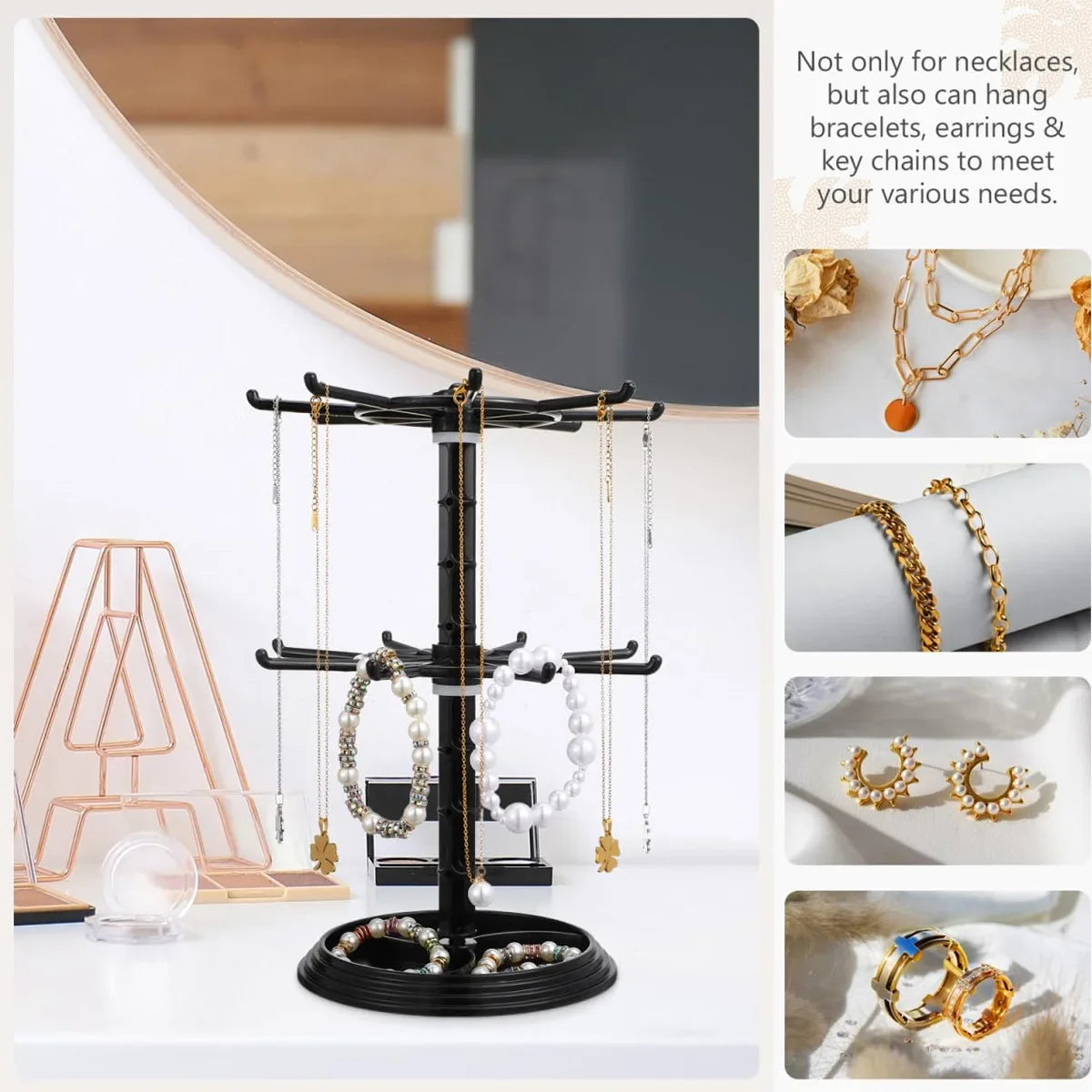 Spinora | 360° Draaibare sieradentoren – Strakke organizer voor oorbellen, armbanden en kettingen