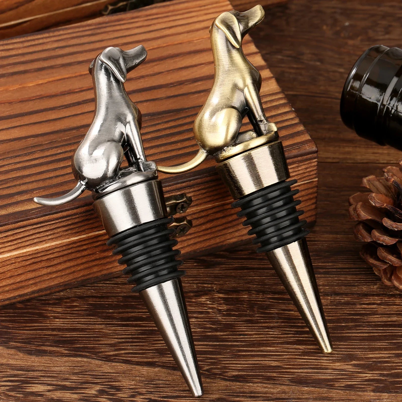 WineHound | WineHound Dog-Design Metallic Wijnstop – Premium Flessenafsluiter