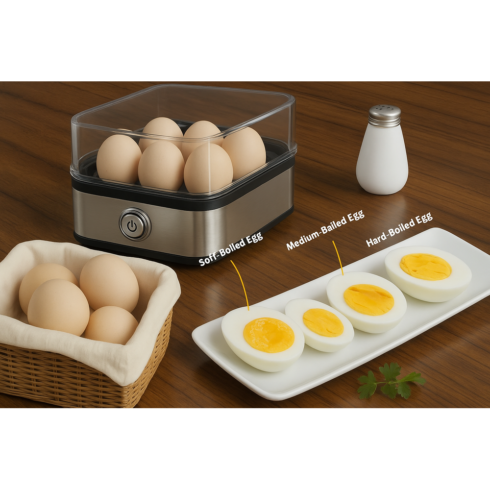 BoilBox | Automatische elektrische eierstoompan – capaciteit voor 6 eieren, roestvrijstalen keukenapparaat
