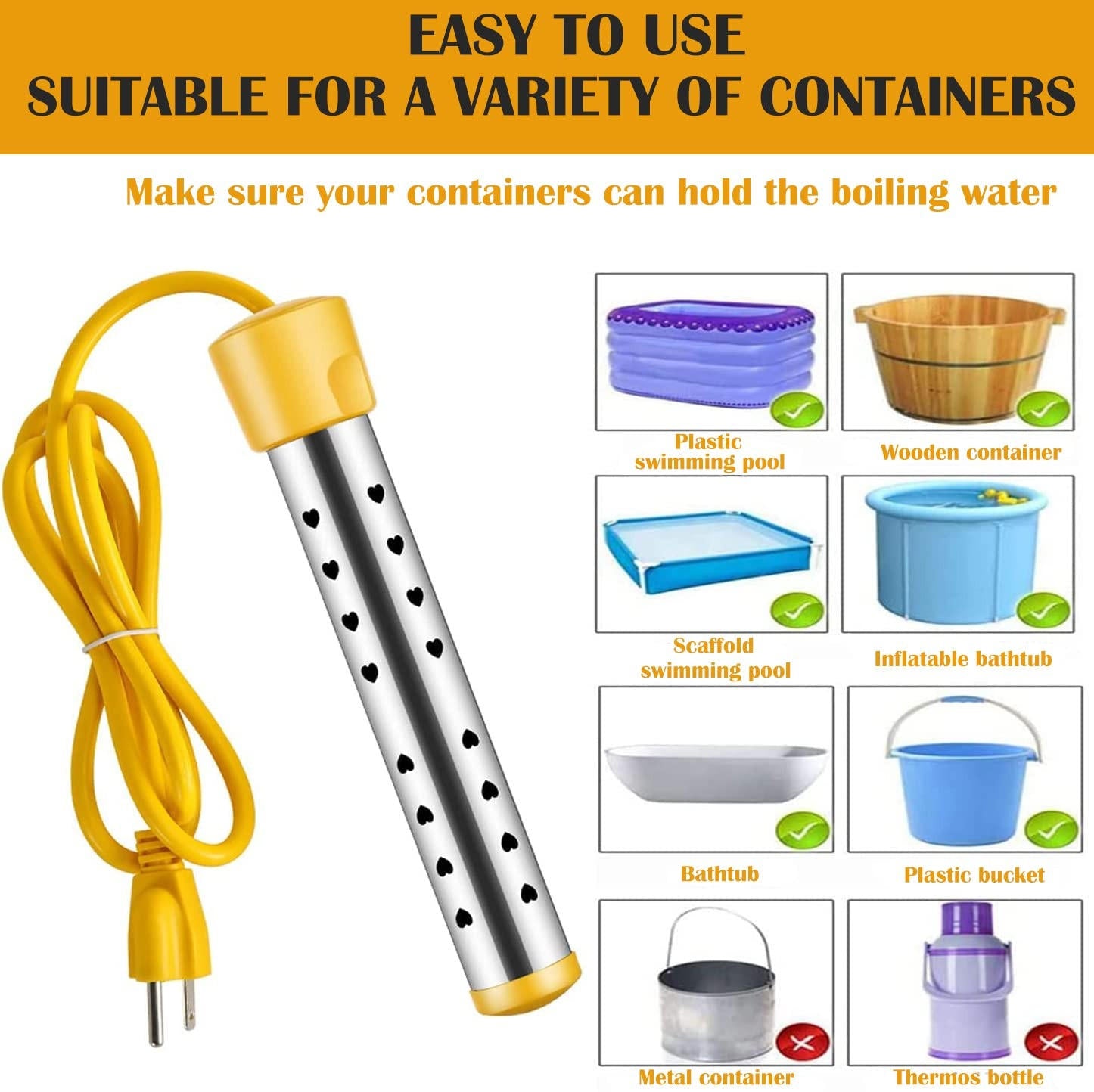 ThermoDip | Dompelwaterverwarmer – Direct warm water, roestvrij staal, draagbaar voor emmers, badkuipen