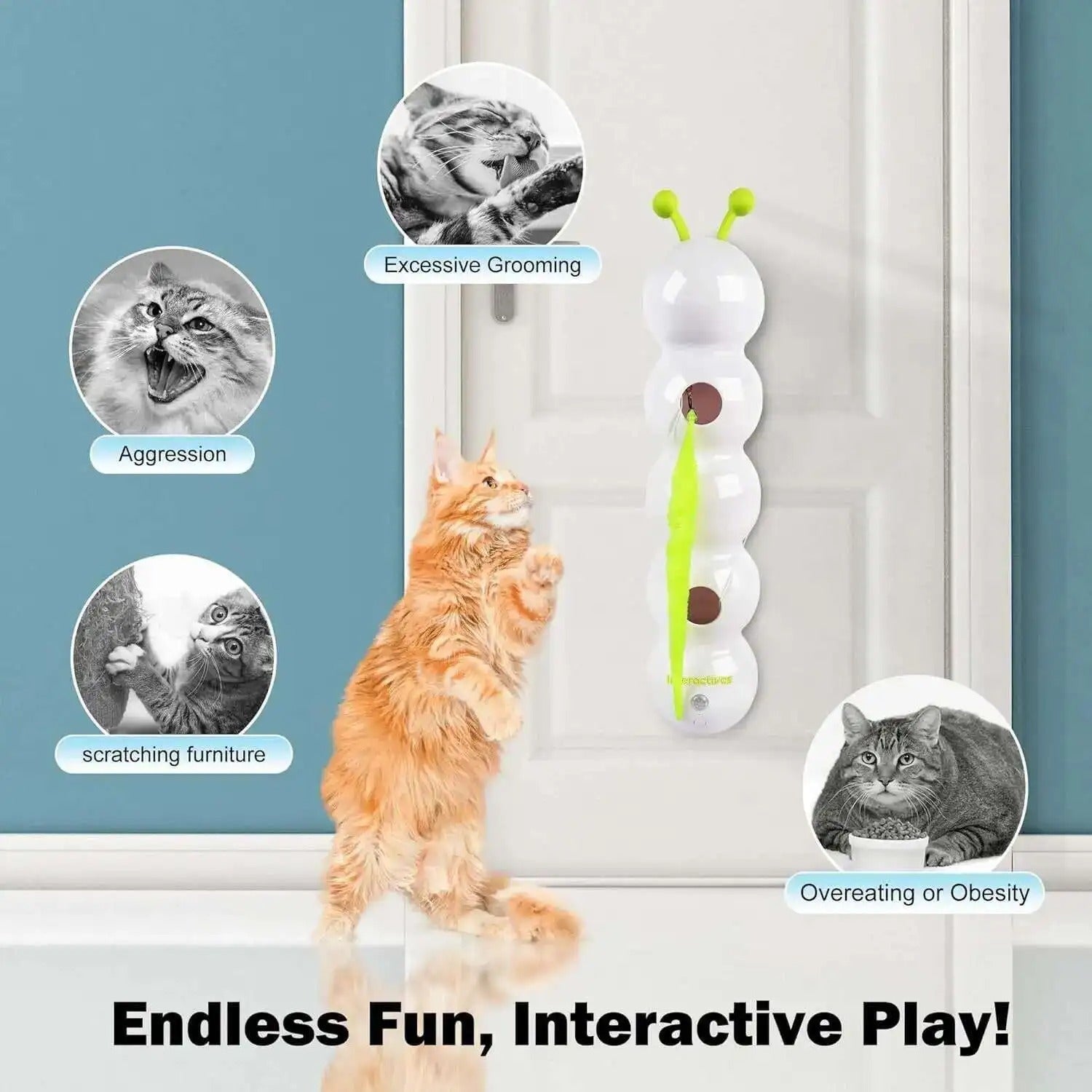WriggleFun | Interactief kattenspeeltje – Wormbeweging-teaser voor katten, automatisch beweegbaar speeltje