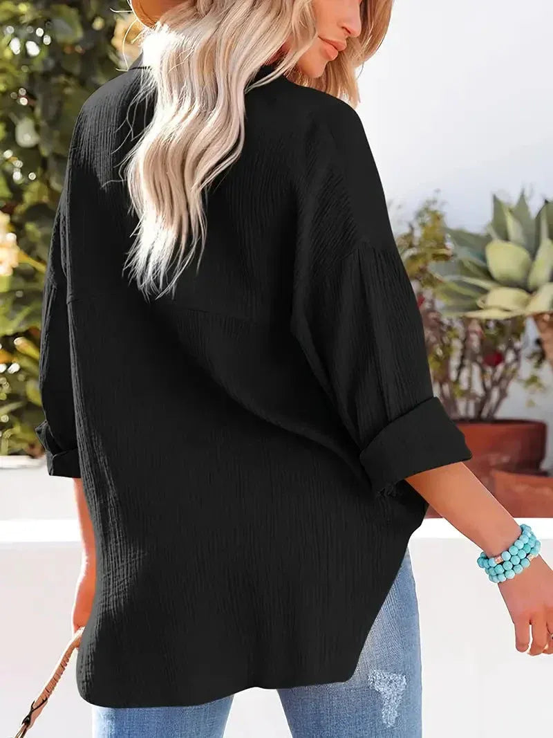 Amia | Casual damesoverhemd met knopen – Elegante blouse met lange mouwen