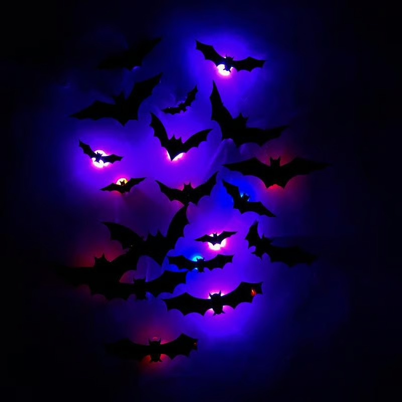 EerieFliers | Gloeiende 3D-vleermuizen muurstickers – 12-delige set voor Halloween