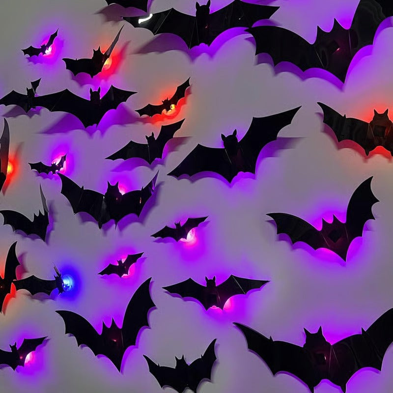 EerieFliers | Gloeiende 3D-vleermuizen muurstickers – 12-delige set voor Halloween