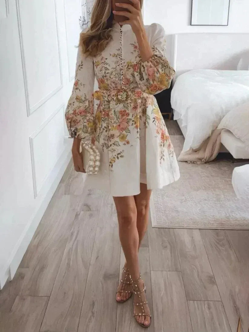 Novira | Dames Mini Jurk met Bloemenprint – Lange Mouwen, A-lijn, Lichtgewicht & Elegant