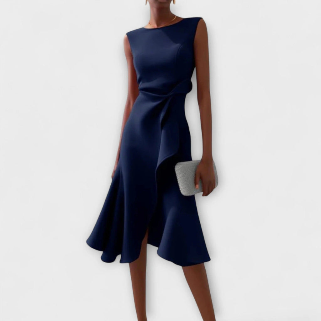 Arya | Elegante midi-jurk voor dames – Mouwloze A-lijnjurk met overslag aan de voorkant
