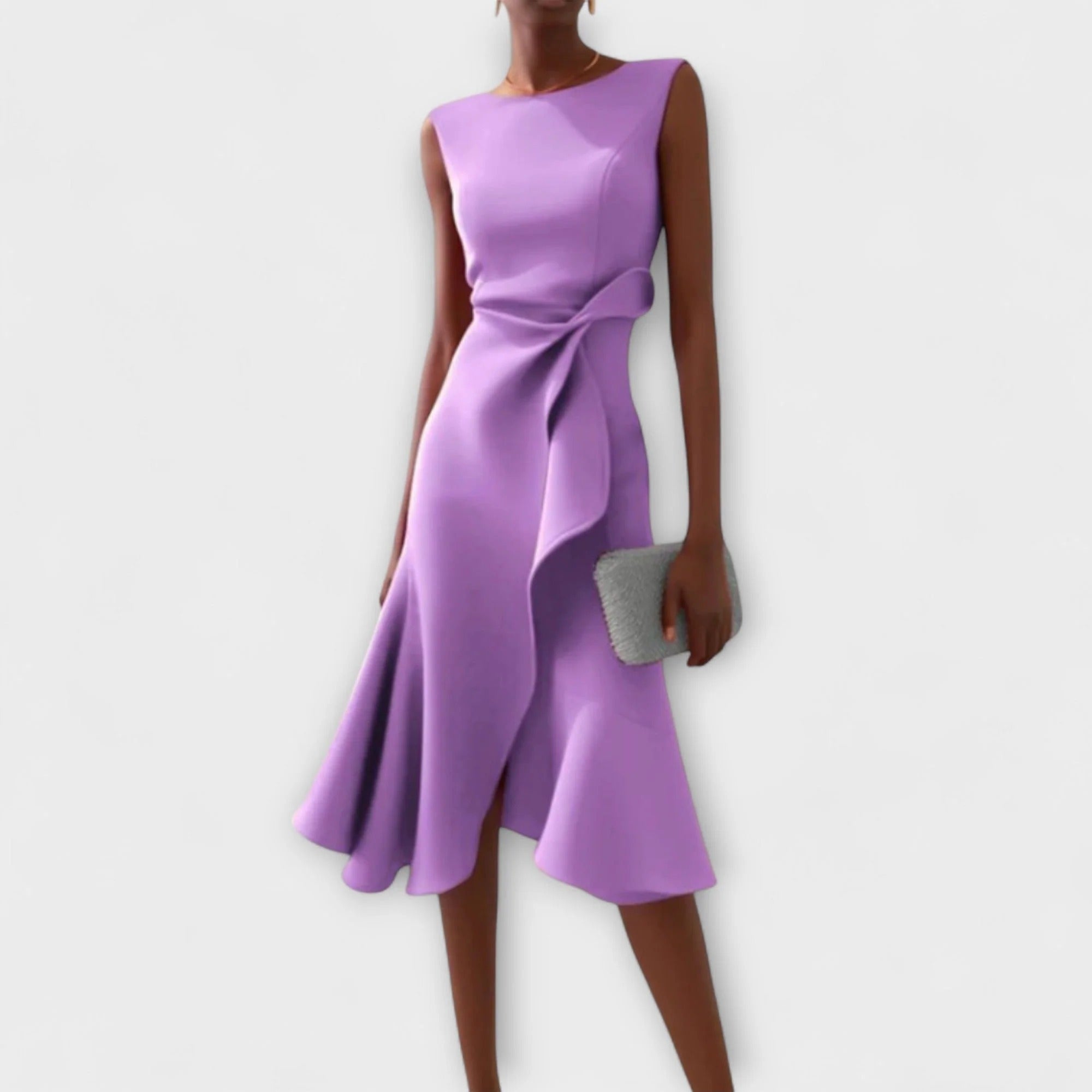 Arya | Elegante midi-jurk voor dames – Mouwloze A-lijnjurk met overslag aan de voorkant