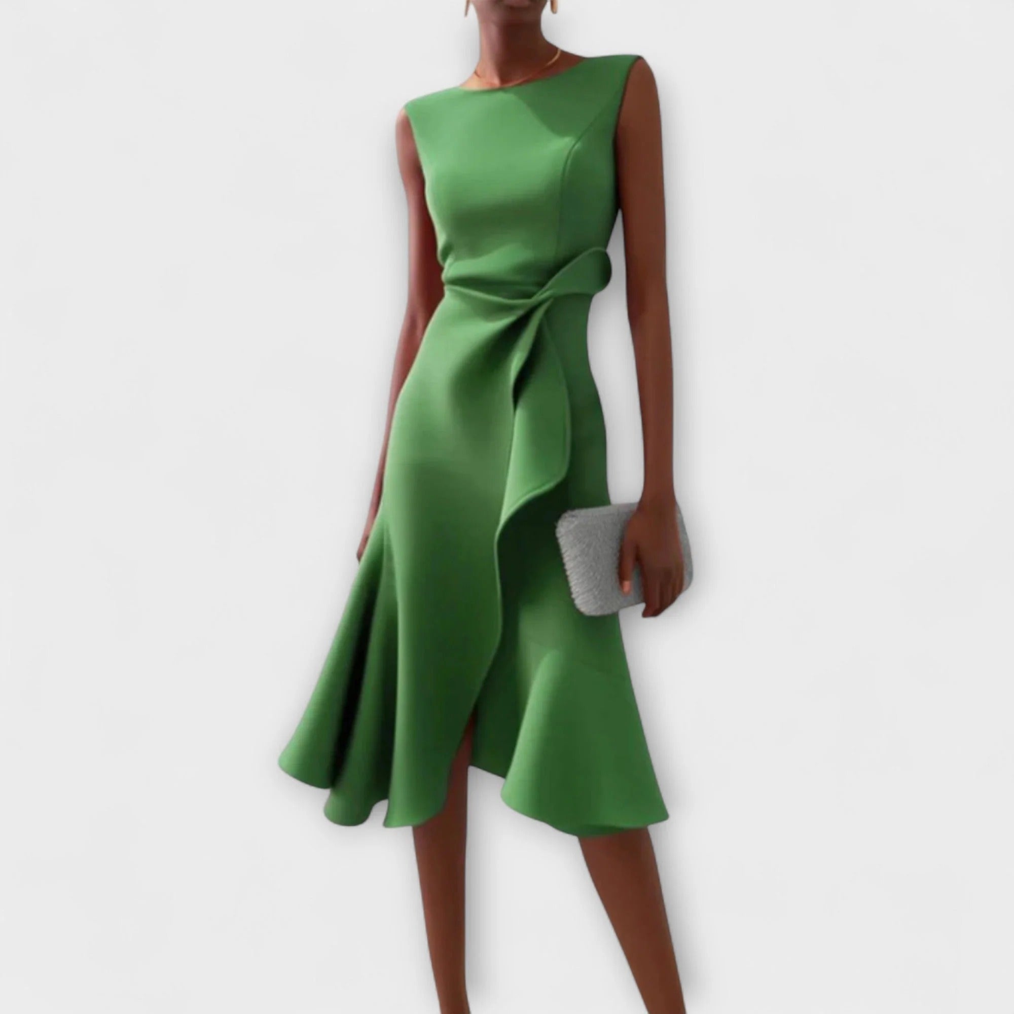 Arya | Elegante midi-jurk voor dames – Mouwloze A-lijnjurk met overslag aan de voorkant
