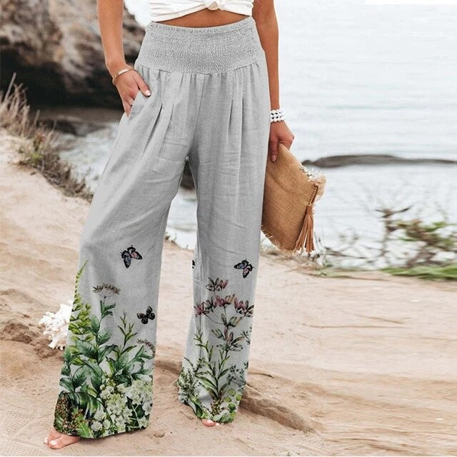 Azelisse | Dames High-Waist Smocked Wijde Zomerbroeken – Lichtgewicht, Casual & Comfortabel