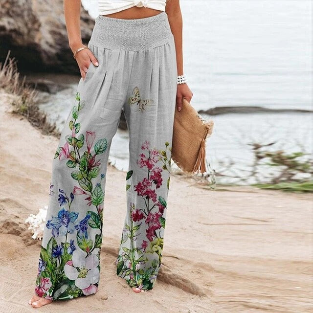 Azelisse | Dames High-Waist Smocked Wijde Zomerbroeken – Lichtgewicht, Casual & Comfortabel