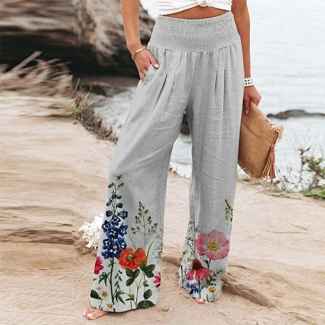 Azelisse | Dames High-Waist Smocked Wijde Zomerbroeken – Lichtgewicht, Casual & Comfortabel