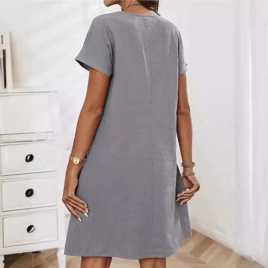 Selinor | Dames Casual Midi Jurk – Jurk met Ritssluiting vooraan en Korte Mouwen